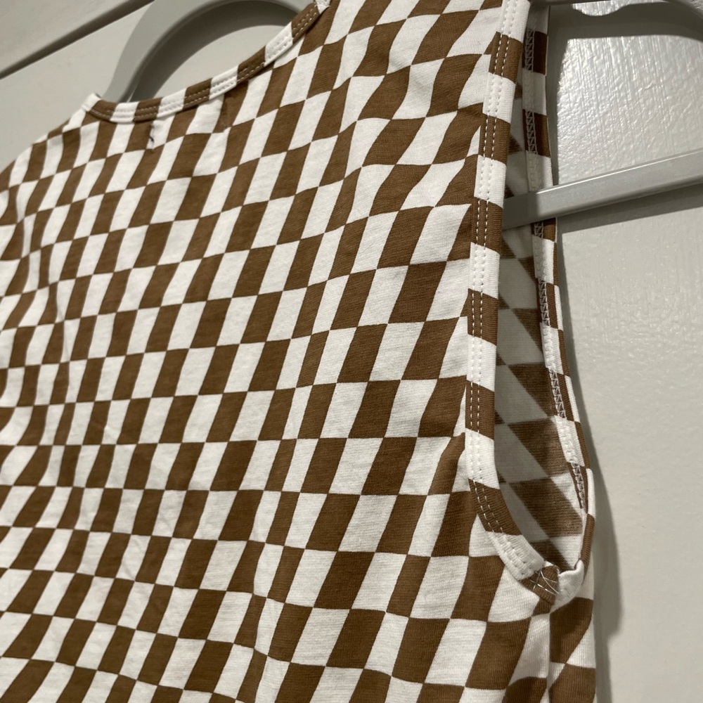MOTEL Rocks Gimon Brown & White Checkered Crop Tank Top - S - Picture 9 of 11